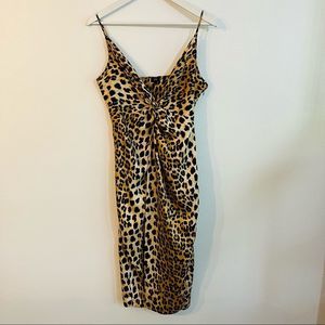 River island leopard tulip midi dress cheetah printed brown black women’s 12
